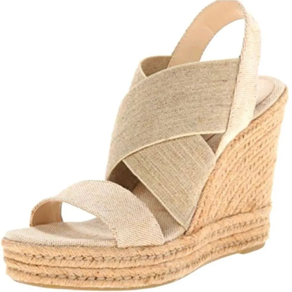 ✨Lauren Ralph Lauren Women s Erica Wedge Tan Sz 8.5 Sandals✨